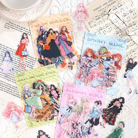 跨境ZABC清新逸风系列贴纸手账清新复古装饰拼贴人物DIY贴画 4款
