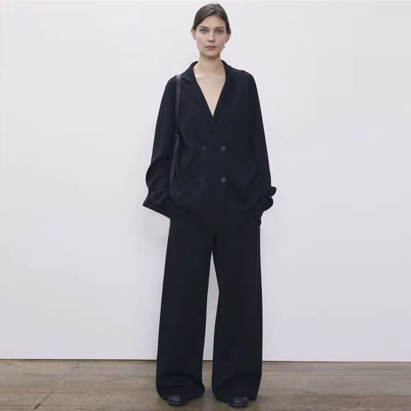 Th~ Row 2025 Spring and Autumn Blazer Casual Temperament Loose Slim Stylish Suit Black Trousers for Women