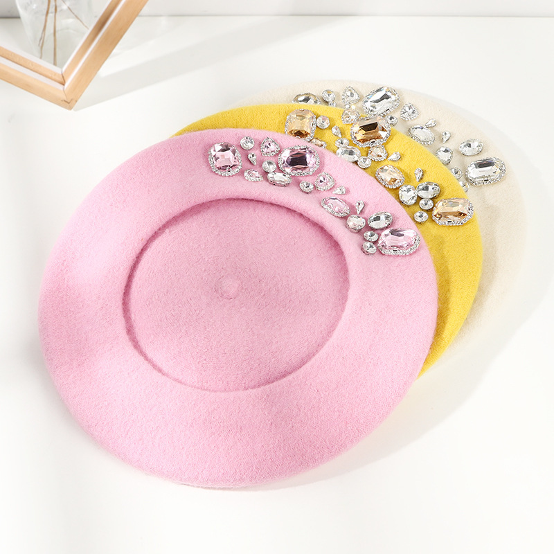 Women's Fashion Solid Color Rhinestone Eaveless Beret Hat display picture 1