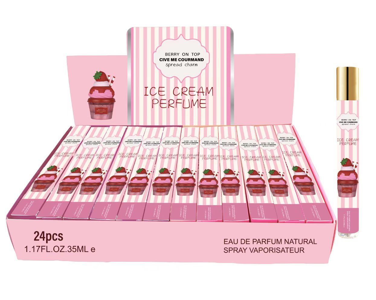 Fronteriza venta caliente de vainilla helado perfume lindo paquete de perfume duradero 35ml perfume al por mayor