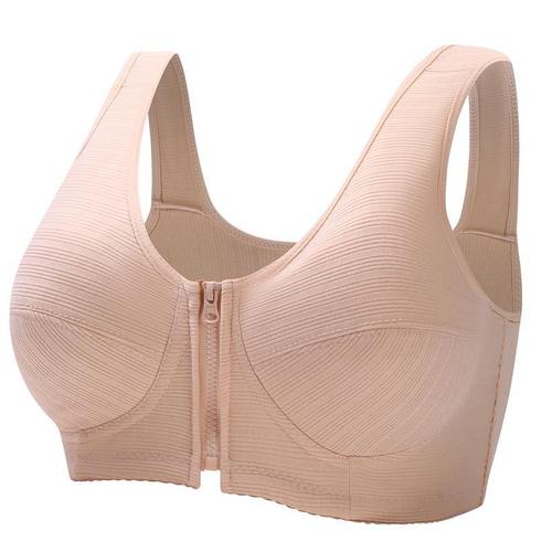 Soft cotton cup front zipper underwear for middle-aged and elderly women, new style large size bra without rims vest