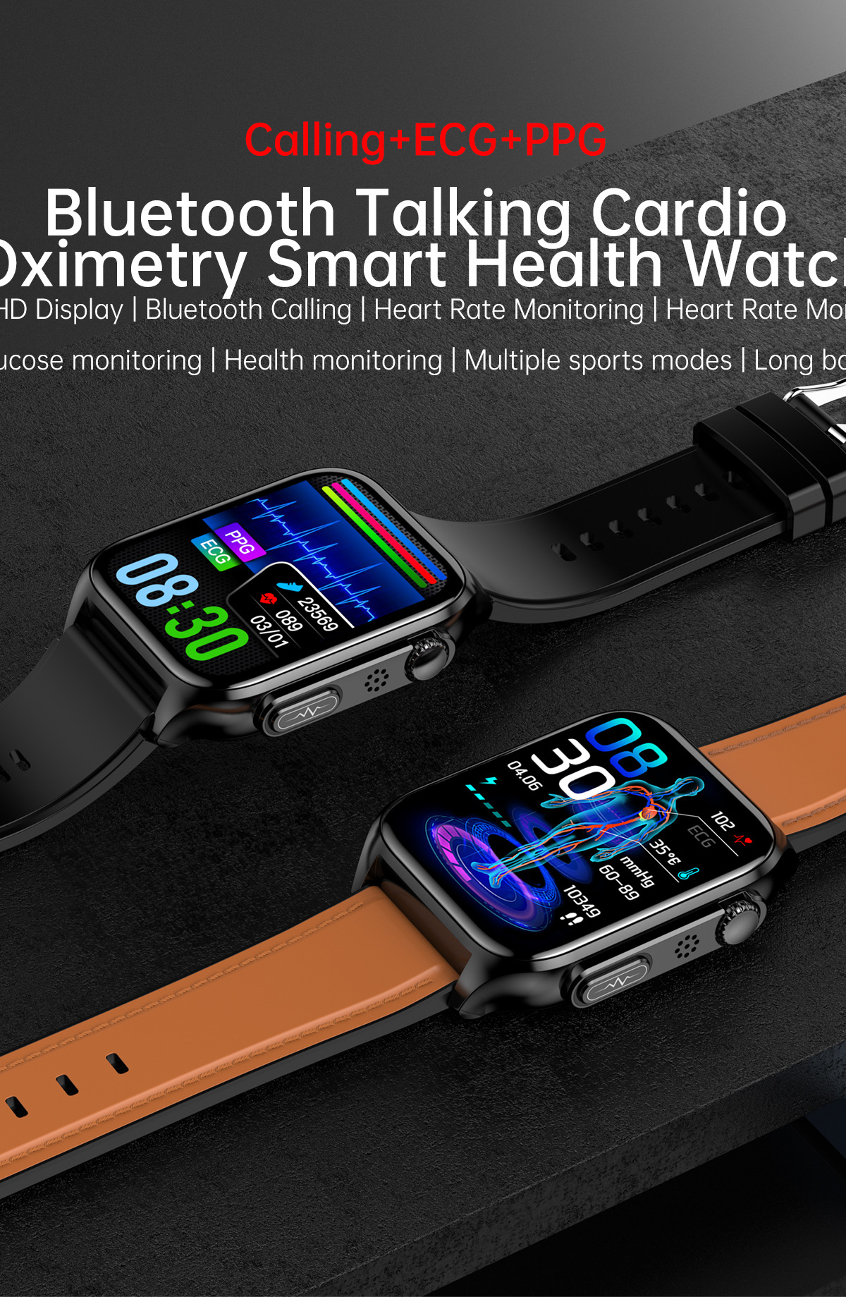 TK12 smartwatch: Blood sugar, Bluetooth call, heart rate, blood oxygen, blood pressure, electrocardiogram detection, step-counting fitness band undefined