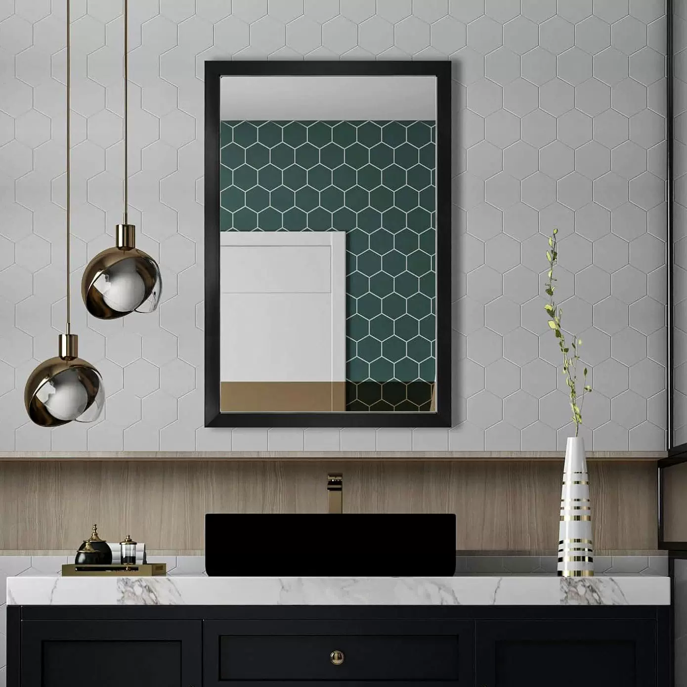 木框浴室镜装饰墙镜卫生间极简风法式化妆镜子源头厂家定制跨境