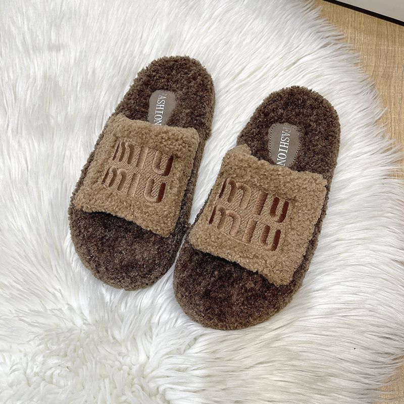 Zapatillas de lana de fondo grueso 2024 otoño y invierno nuevas zapatillas de moda versátiles de alto valor de cachemira casual en línea image 8