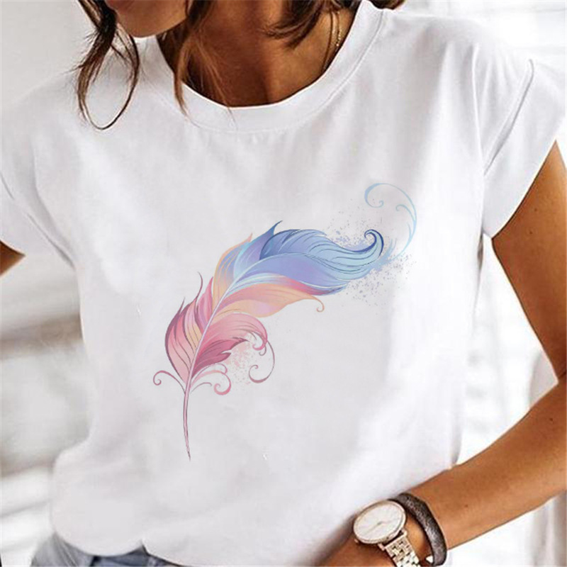 Women'S Gender Printing Design Casual Style Wholesale Women'S Casual Leaf Short Sleeve Printing T-Shirts
