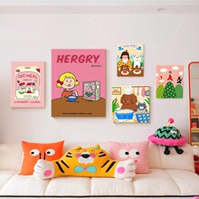 多巴胺软装奶油风客厅装饰画卡通沙发背景墙挂画可爱卧室组合壁画