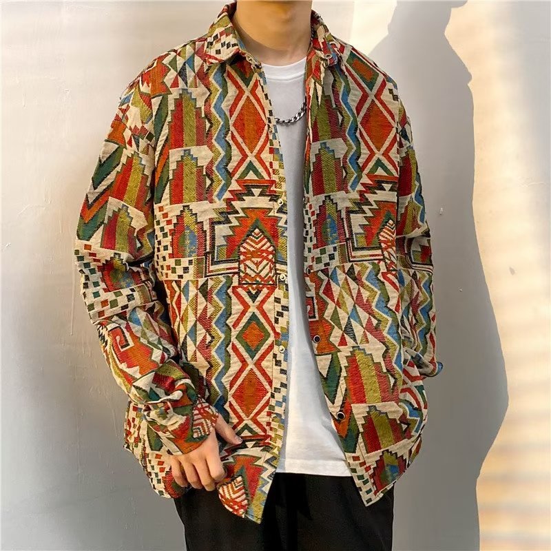 2022 patchwork long-sleeved shirt Japanese Hong Kong style ins loose shirt men's summer trendy all-matching casual jacket