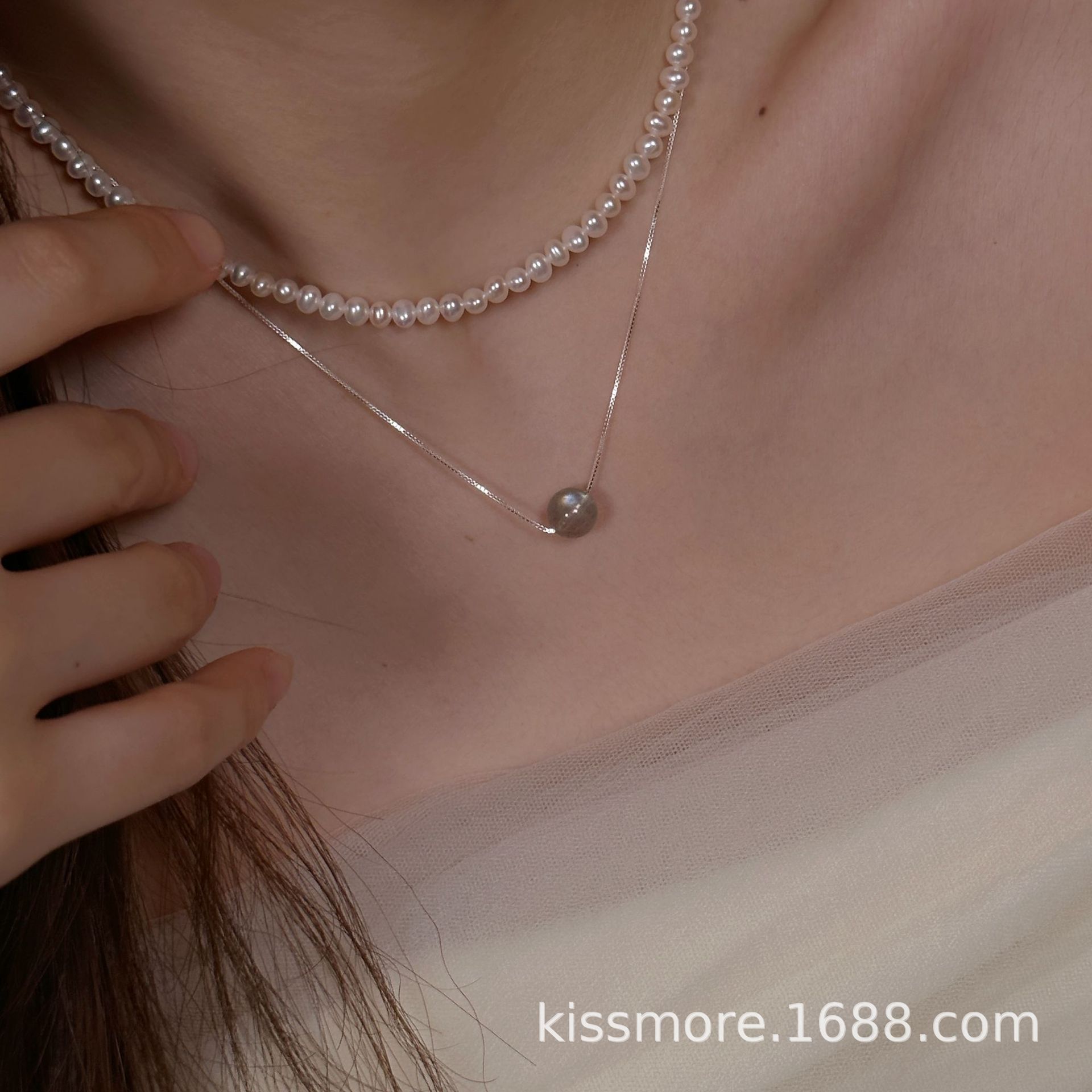 单颗灰月光可调节纯银项链6.png