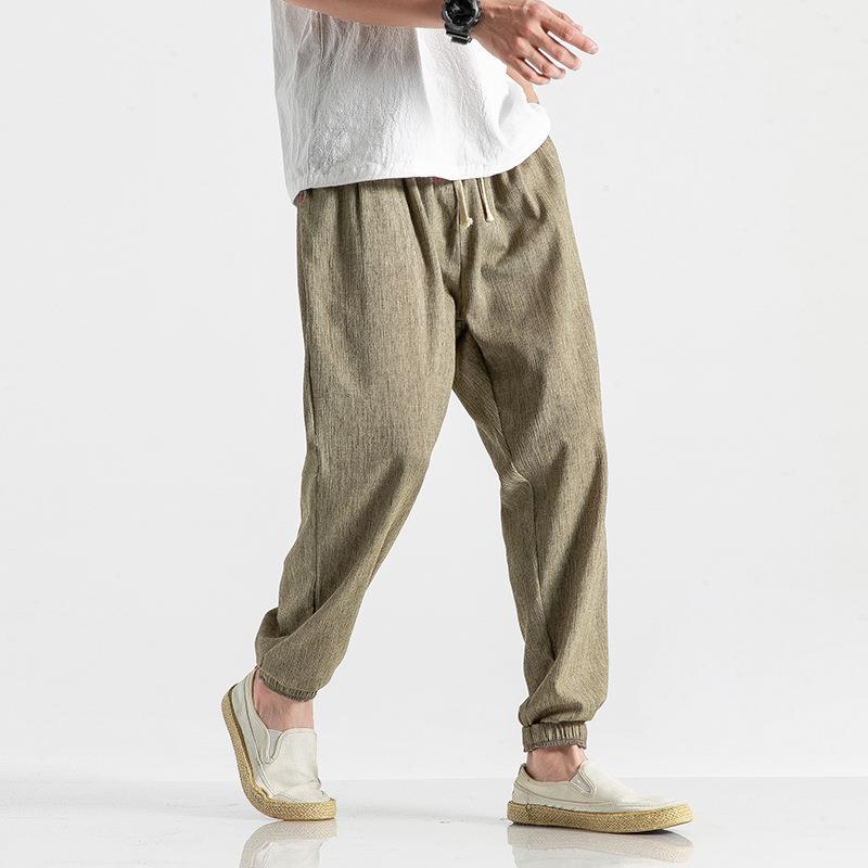 Verano 2021 estilo coreano estilo chino lino fino pantalones casuales pantalones de hombre tappered pantalones sueltos