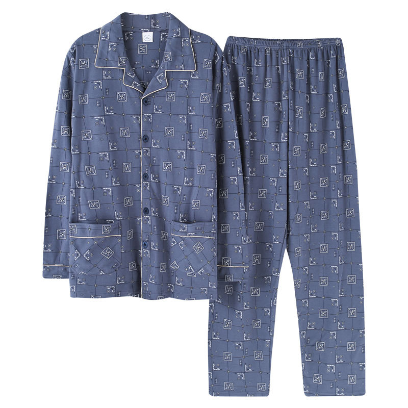 Pijamas de los hombres de primavera y otoño de manga larga 100% algodón más tamaño de mediana edad y ancianos papá traje de desgaste para el hogar de los hombres