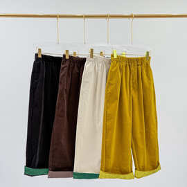 轻奢灯芯绒卷边九分气球裤缎面卷边松紧腰带侧口袋慵懒气质风批发