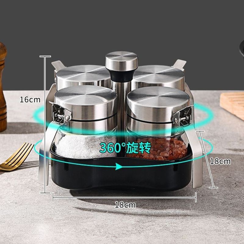4 304 stainless steel handle jars + single layer rotating rack
