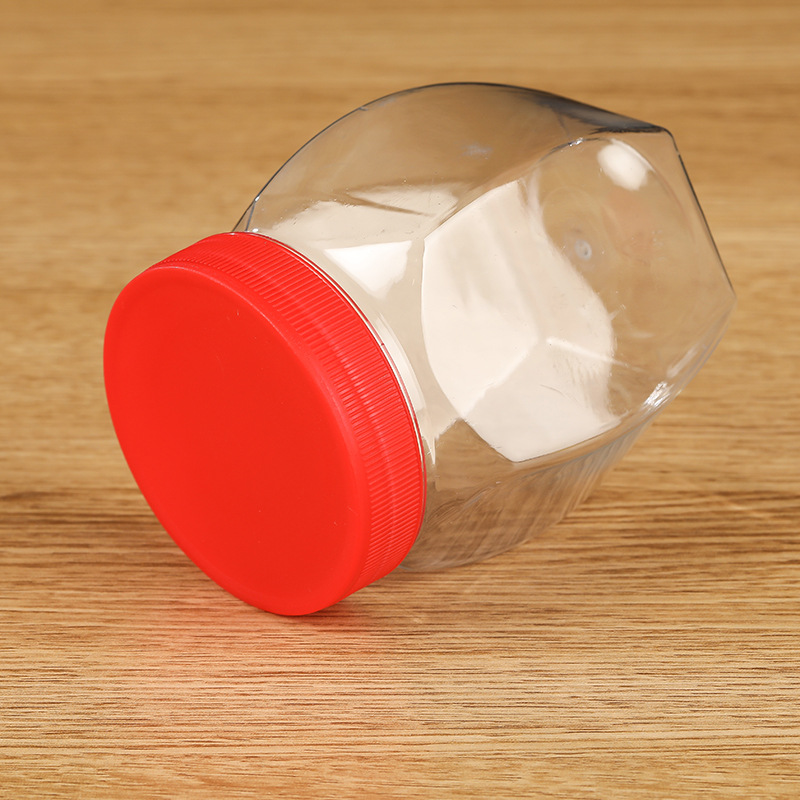 Botella de miel de plástico de 360ml redonda curva hexagonal frasco de sellado de alimentos grueso transparente botella de almacenamiento al por mayor