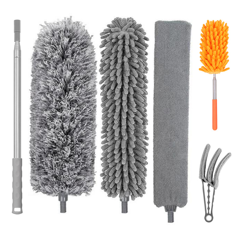 플랫 후크 2.1 미터 핸들 회색 먼지 살포기 머리 둥근 chenille 갭 브러시 작은 회색 루버 브러시 오렌지 미니 먼지 먼지 먼지 제거 OPP 가방 포장