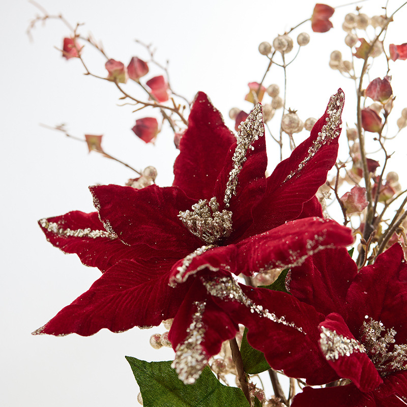 Nuevos productos transfronterizos decoraciones navideñas grandes flores de Navidad 33cm de alta calidad flores de simulación accesorios de decoración navideña