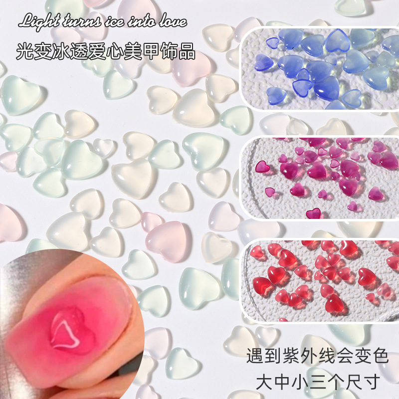 Alta transparente cristal amor diamante uñas joyería hielo transparente melocotón corazón diamante uñas joyería Blush decoración de uñas al por mayor