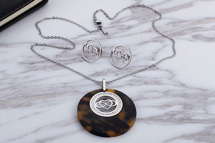 Fashion Water Droplets Heart Shape Titanium Steel Inlay Rhinestones Earrings Necklace 1 Set