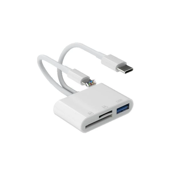 White Apple+Type-C dual line three-in-one