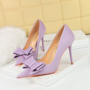 3265-H2 Korean Fashion Slim High Heel Shoes with Fine Heels, Satin, Shallow Mouth, Pointed Bow Tie, Single Shoe, High He