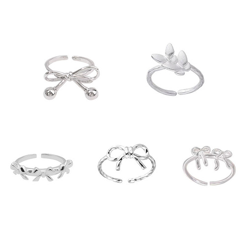 (Butterfly Knot Ring) Women's Minimalist Geometric Line Style Matchable Layered Open Finger Ring Instagram Style Internet Famous Ring for Index Finger