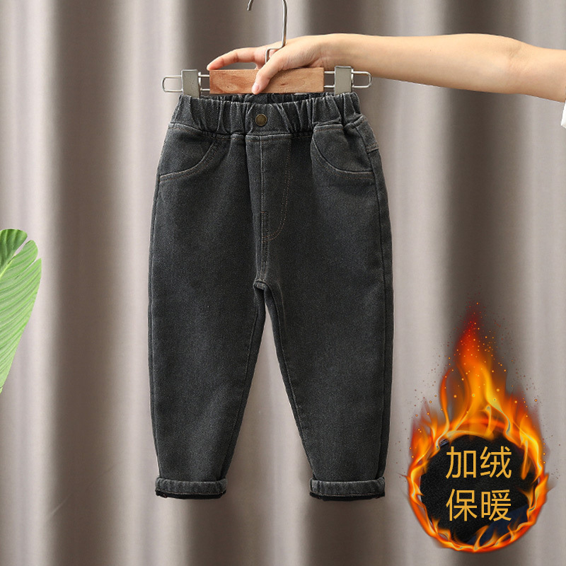 Pantalones vaqueros con forro polar para niños, otoño e invierno 2026, ropa infantil, pantalones holgados con forro polar, pantalones modernos para niños pequeños, ropa de invierno a la moda