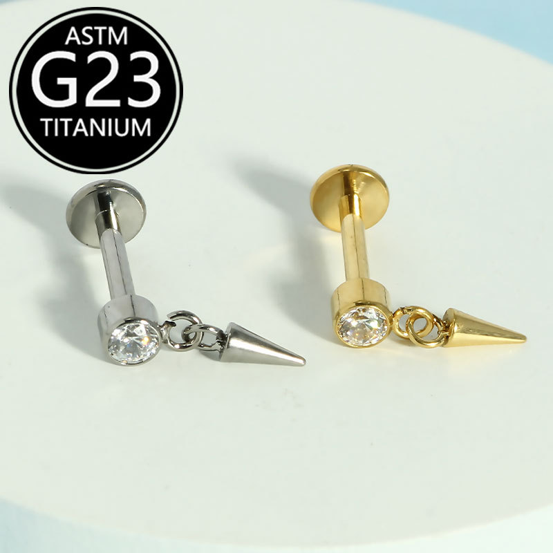 F136 Titanium 2025 New Model Piercing Earrings - Ear Bone Studs, Lip Studs, Water Drop Pointed Cone Pendants 16G detail image 5