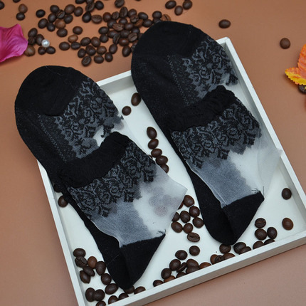 Japanese Style Sweet Retro Cute Princess Lace Lace Glass Silk Stockings Short Stocking Stacking Stocking Ultra-thin Crystal Socks for Women