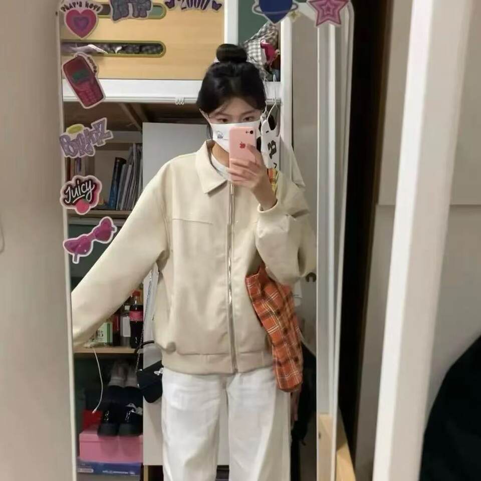 Áo khoác jacket nữ dáng rộng cổ ve áo dài tay phong cách casual — áo khoác mơ chi tiết 2