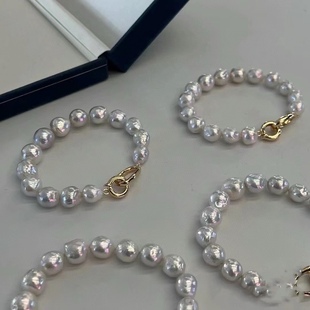 Zhuji Freshwater Pearl 9-11mm Colorful Light Special-Shaped Baroque Candy Paper Bar Beaded Whole French Bracelet
