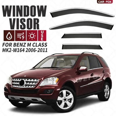 Window visor, Rain shield - standard-packing-without-logo-mercedes-benz-m-class-mk2-w164-2006-2011-plexiglas-with-bright-strips-rain-shield