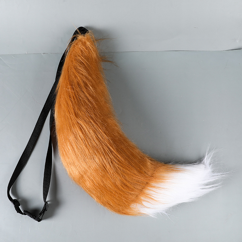 9cm 긴 머리 여우 꼬리 카멜 플러스 화이트