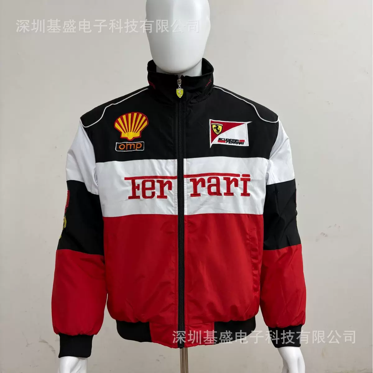 F1刺绣赛车服机车骑行服复古欧美风秋冬装长袖棉服夹克休闲外套