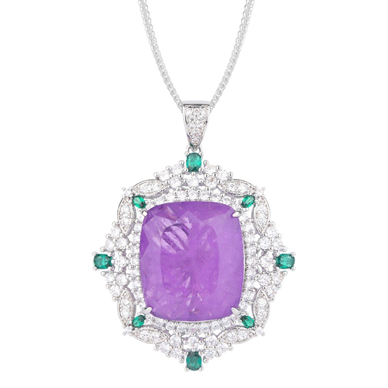 Joyas Zhuang Shengsheng Fondo de cobre chapado en oro simulación esmeralda violeta con incrustaciones cuadrado 20*23 colgante collar joyería