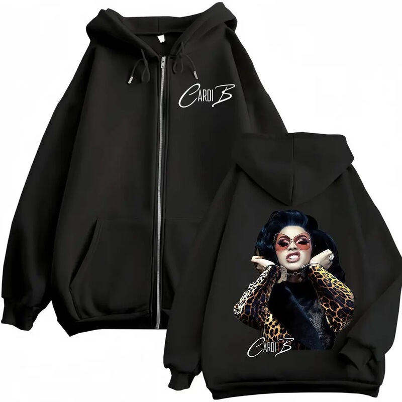 Rapper Cardi B Graphic Zip-Up Hoodie Unisex Fashion Aesthetic Zip-Up Pullover High-Quality Sheepskin