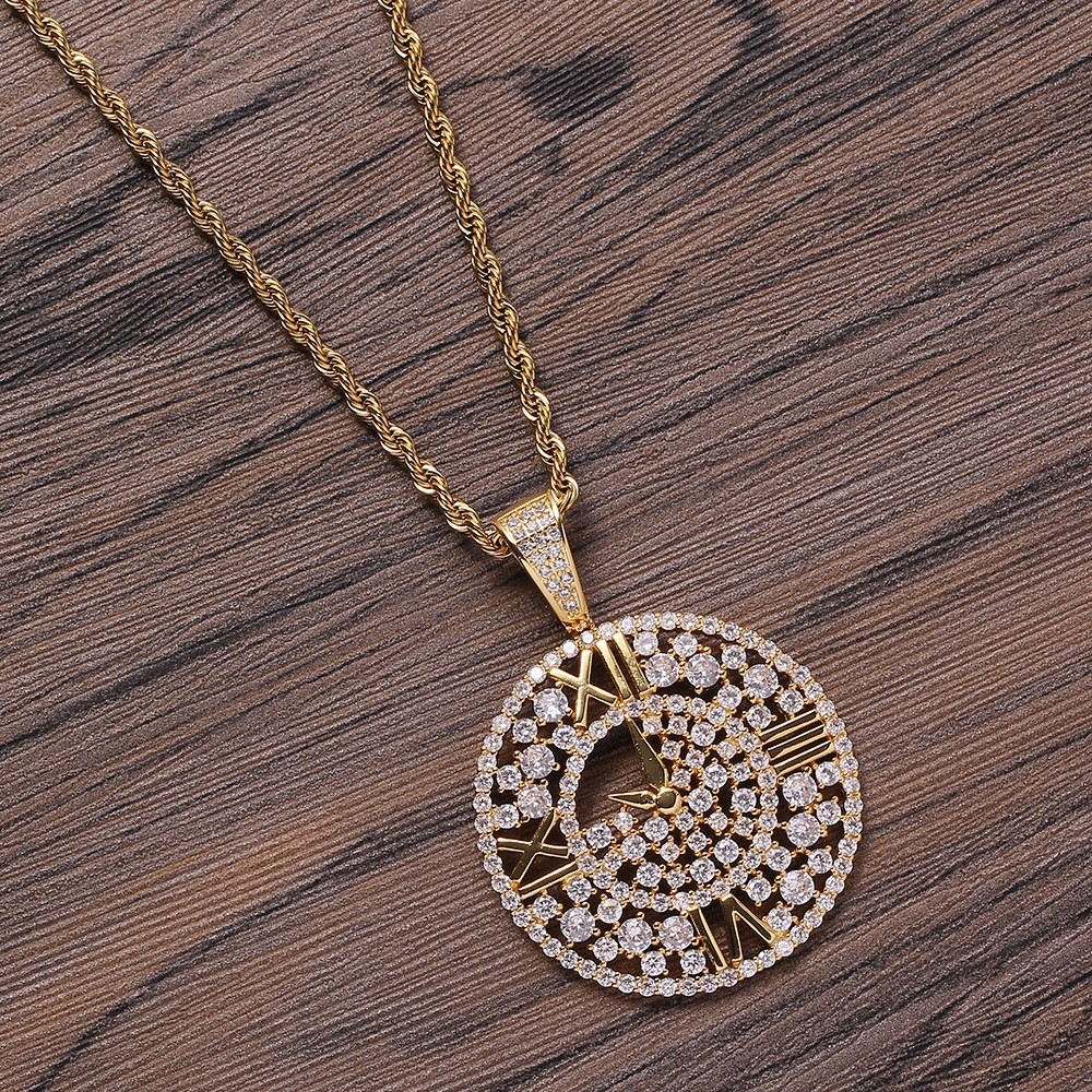 New product with hip-hop copper inlaid zircon jewelry, personalized circular clock dial pendant_voghion.com