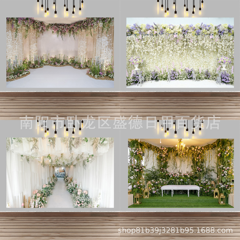 Wedding ceremony background proposal flower curtain banner bridal shower Mother's Day photography background cloth photo props