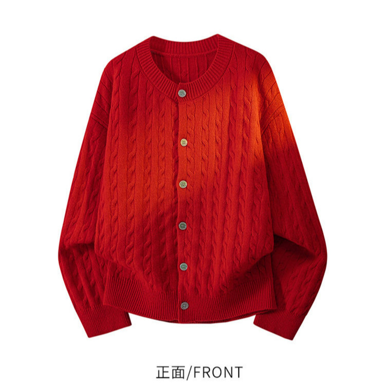 Otoño y invierno nuevo estilo de comercio exterior hombre perezoso estilo de punto cardigán coreano suéter casual de tendencia de botón de cuello redondo suelto