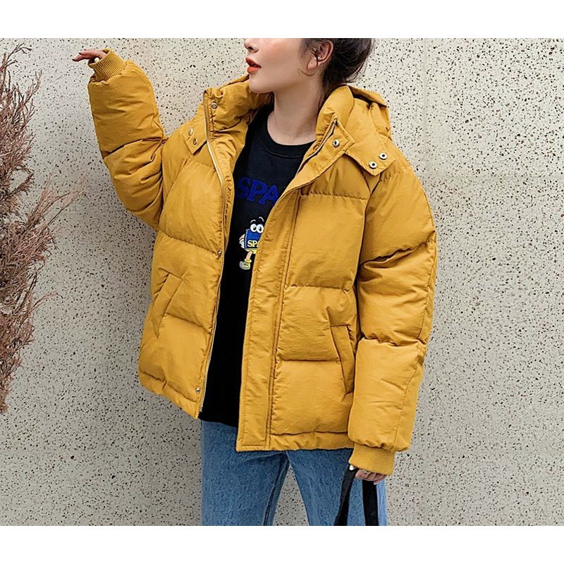 Короткая пуховая куртка, женская oversize свободного кроя, толстый утепленный капюшон зимнее пальто