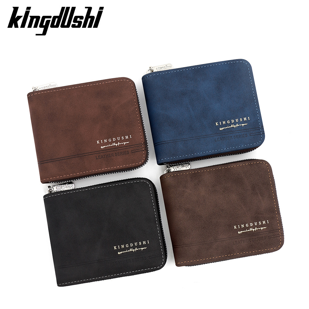 Cartera corta para hombre esmerilada retro europea y americana, bisagra de cadena, monedero triple, posición de tarjeta múltiple, billetera para hombre al por mayor