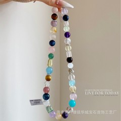 Qiaoen 超美しいドーパミンカラー天然アメジストシトリンマルチジュエリーネックレスジュエリーアクアマリンスタークリスタル