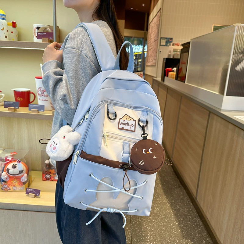 2025 новая Mi Pure Korean Ins College Style Girls Cute Backpack Contrast Color Lightweight Backpack for Primary and Secondary School Students