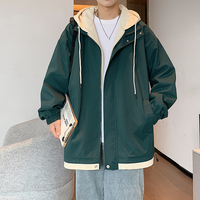 偽ツーピース春の新作超人気インカジュアルメンズ韓国版トレンディな作業服アウトドアジャケットフード付きジャケット|undefined