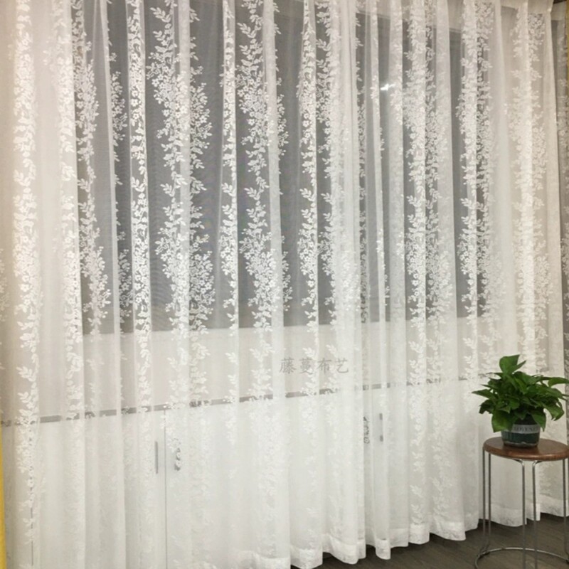 Modern minimalist curtain gauze retro artistic fresh pastoral style window screen bay window living room high-end white yarn partition