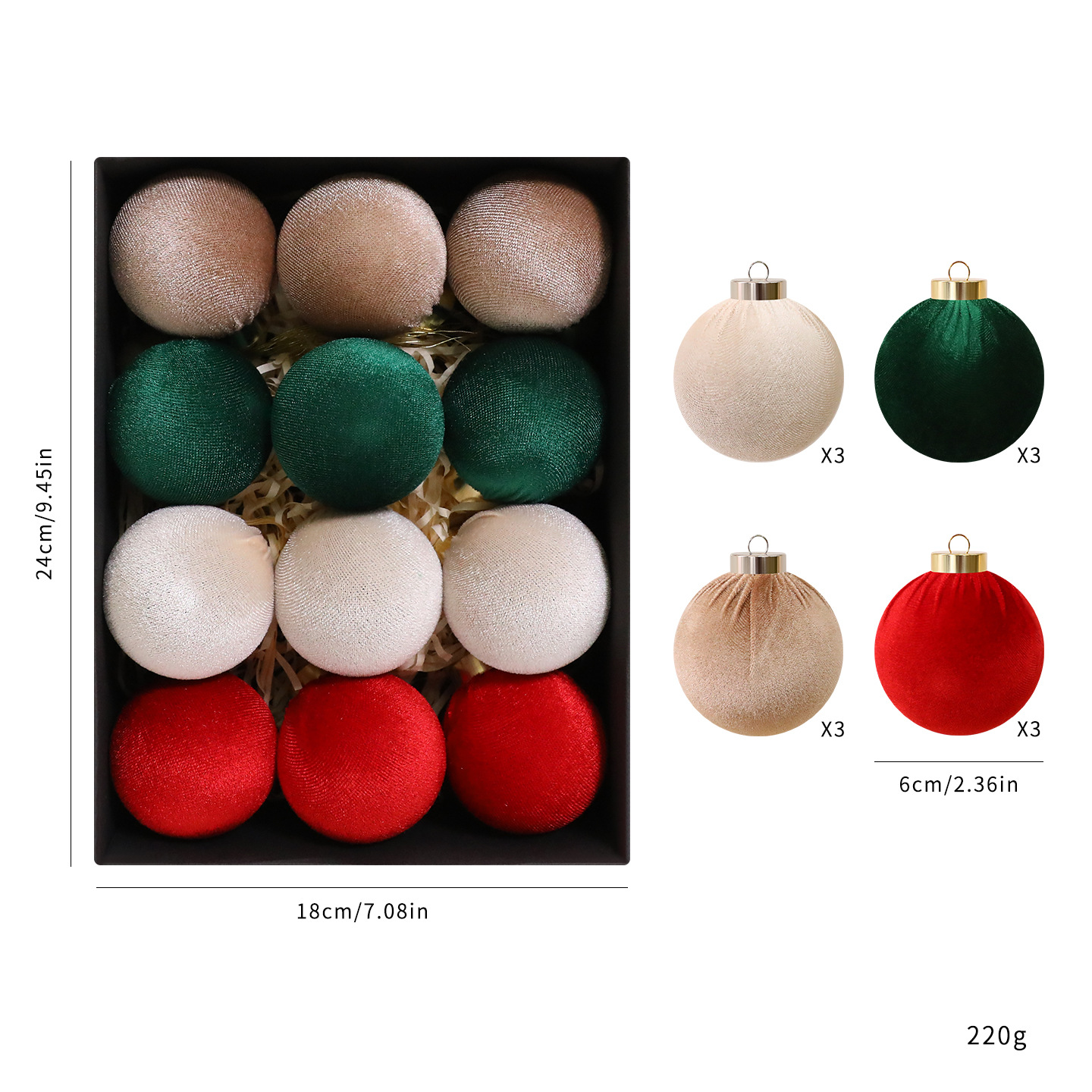 Amazon estilo caliente 6cm/12PCS bola de tela decoración de bolas de Navidad decoración decoración de Navidad spot al por mayor