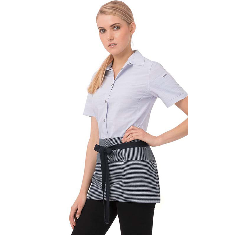 Transfronterizo rayas delgada poliéster algodón delantal corto Amazon comercio exterior cocina barista ropa de trabajo delantal de busto