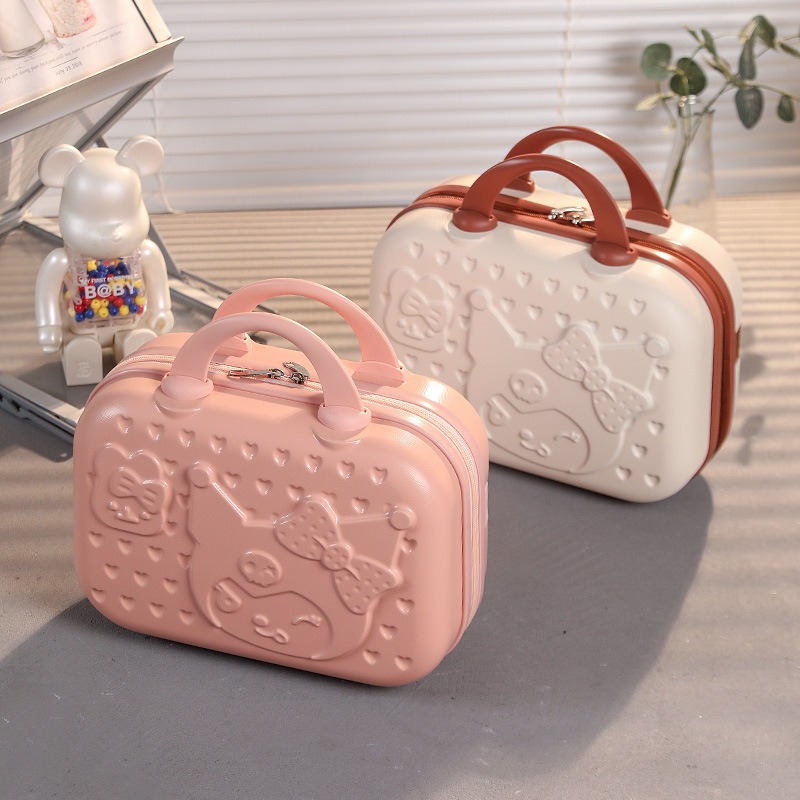 Mini estuche de cosméticos de 14 pulgadas, estuche de almacenamiento pequeño, estuche de mano rojo, estuche de equipaje