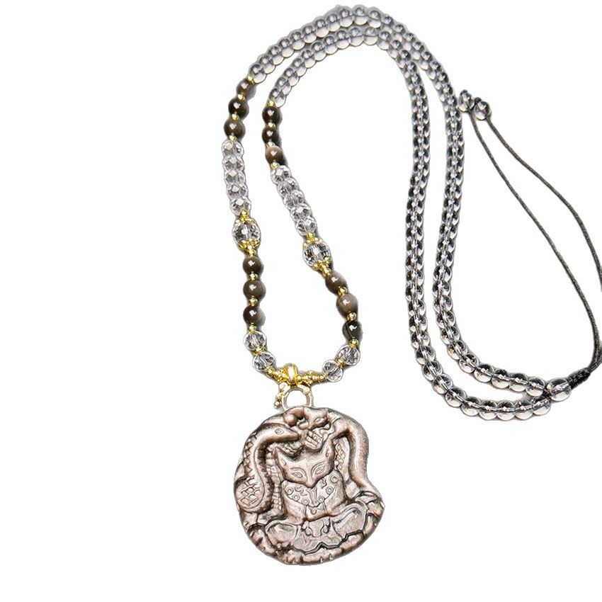Natural Silver Obsidian Nine-tailed Fox Necklace For Men_voghion.com