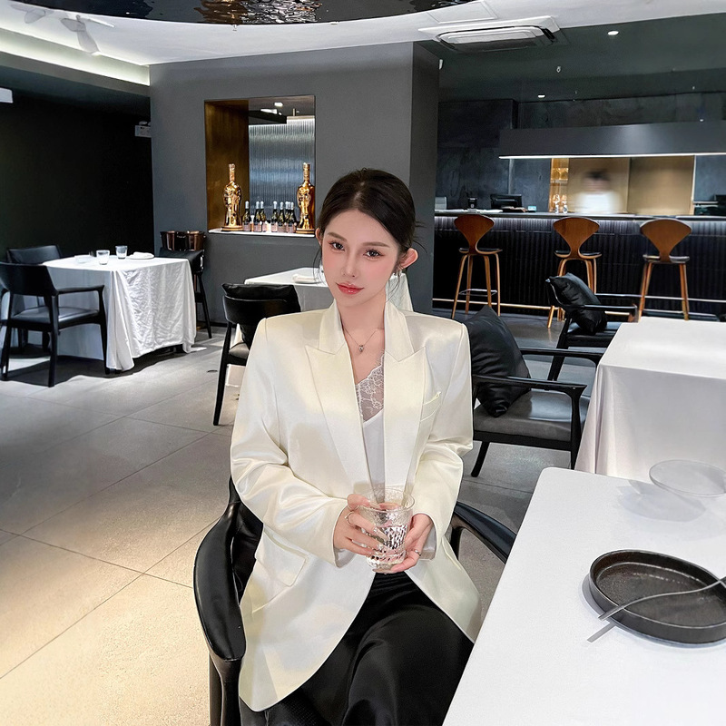 High-End Acetate Blazer for Women, 2026 Spring and Autumn Casual Drapey Slim-Fit Elegant Outerwear Suit