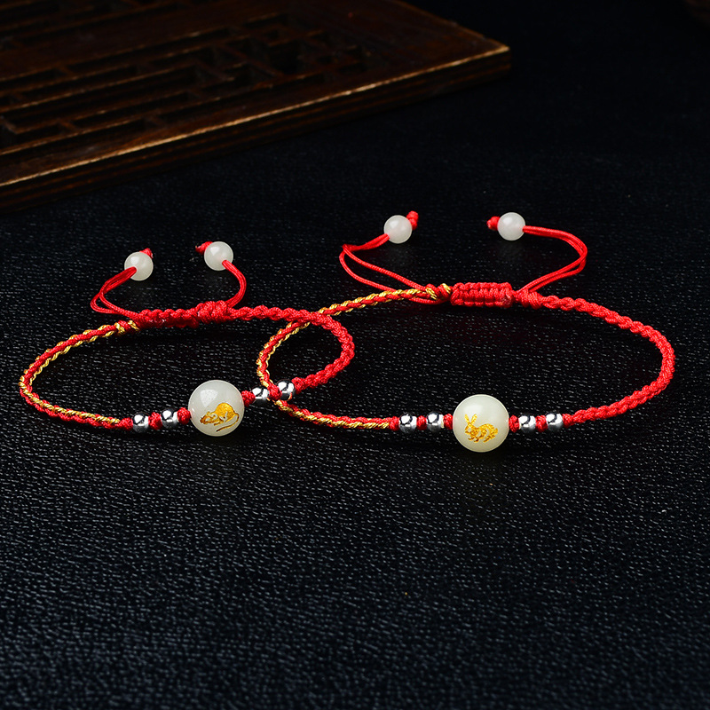 Zodiac Night Glow Stone Bracelet, Fluorescent Stone Red String Anklet, Ethnic Style Jewelry