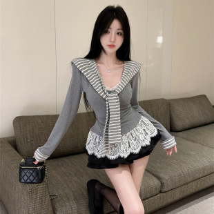 秋冬季長袖學院風jk制服套裝辣妹修身蕾絲披肩上衣蓬蓬蛋糕半身裙